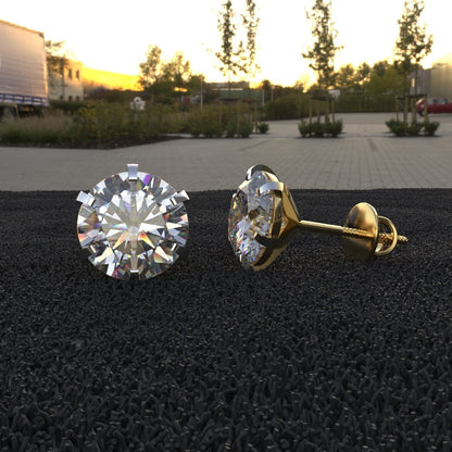 Avarta Jewellery 18k Gold 8.50 Carat Each Moissanite Solitaire Stud Earrings