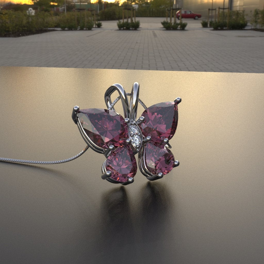 Avarta Jewellery Sterling Silver Ruby Butterfly Pendant With Chain