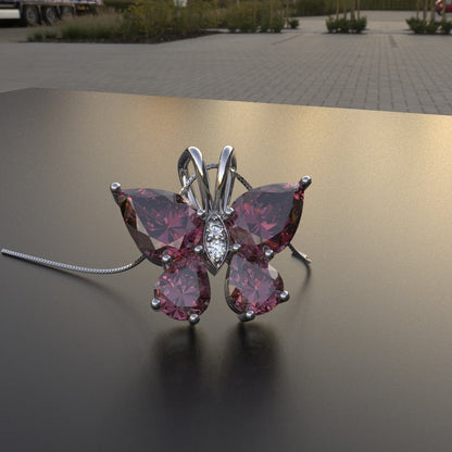 Avarta Jewellery Sterling Silver Ruby Butterfly Pendant With Chain