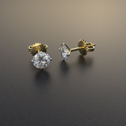 Avarta Jewellery 14k Gold 1 Carat Unisex Solitaire Studs