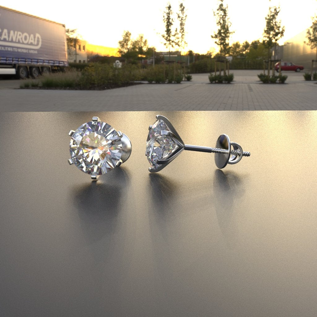 Avarta Jewellery Sterling Silver 1.50 Carat Solitaire Stud Earrings With White Gold Polish