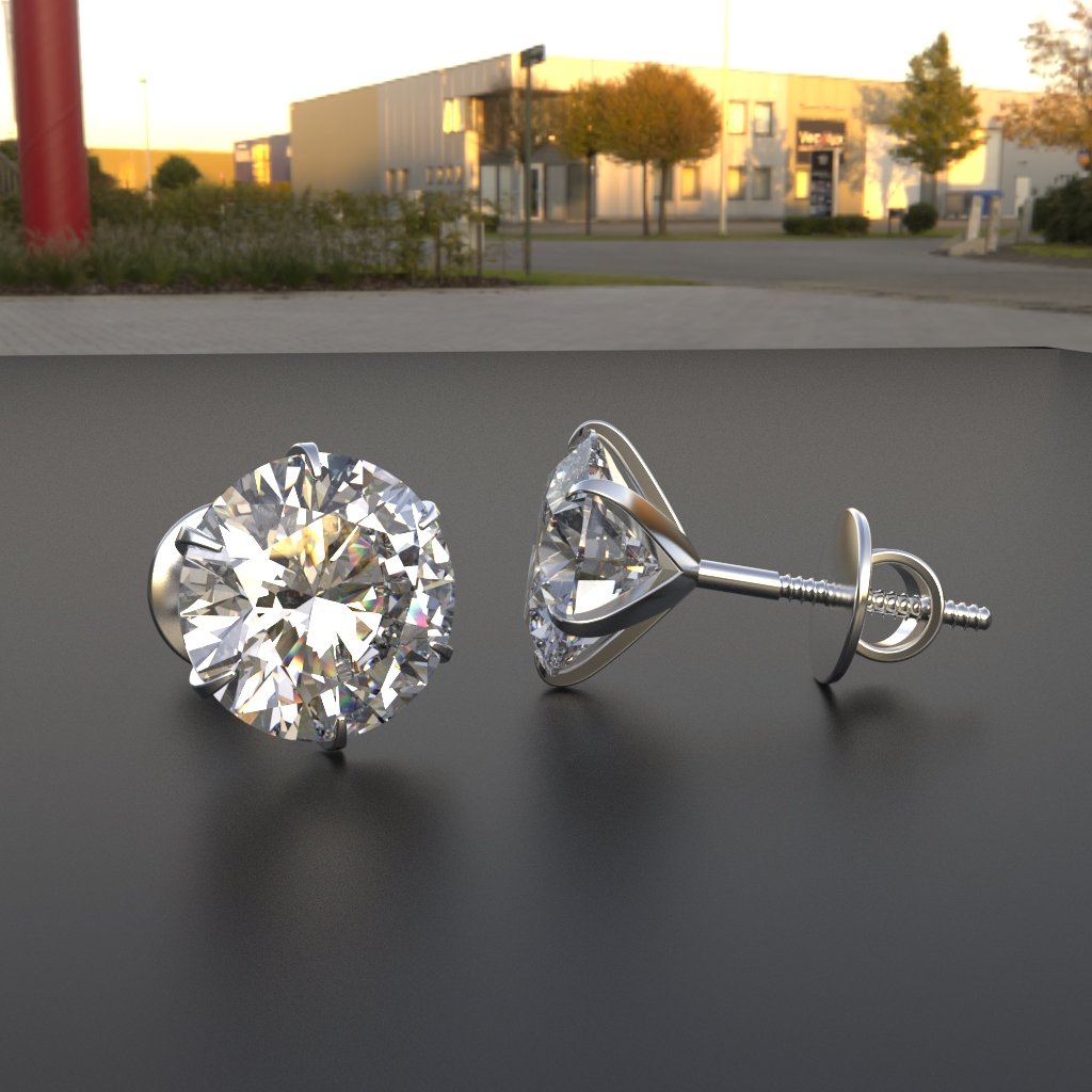 Avarta Jewellery Sterling Silver 2 Carat Solitaire Stud Earrings With White Gold Polish