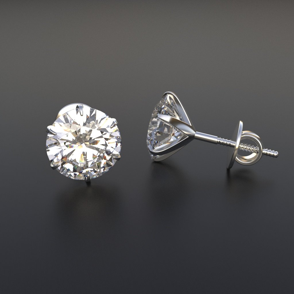 Avarta Jewellery Sterling Silver 2 Carat Solitaire Stud Earrings With White Gold Polish
