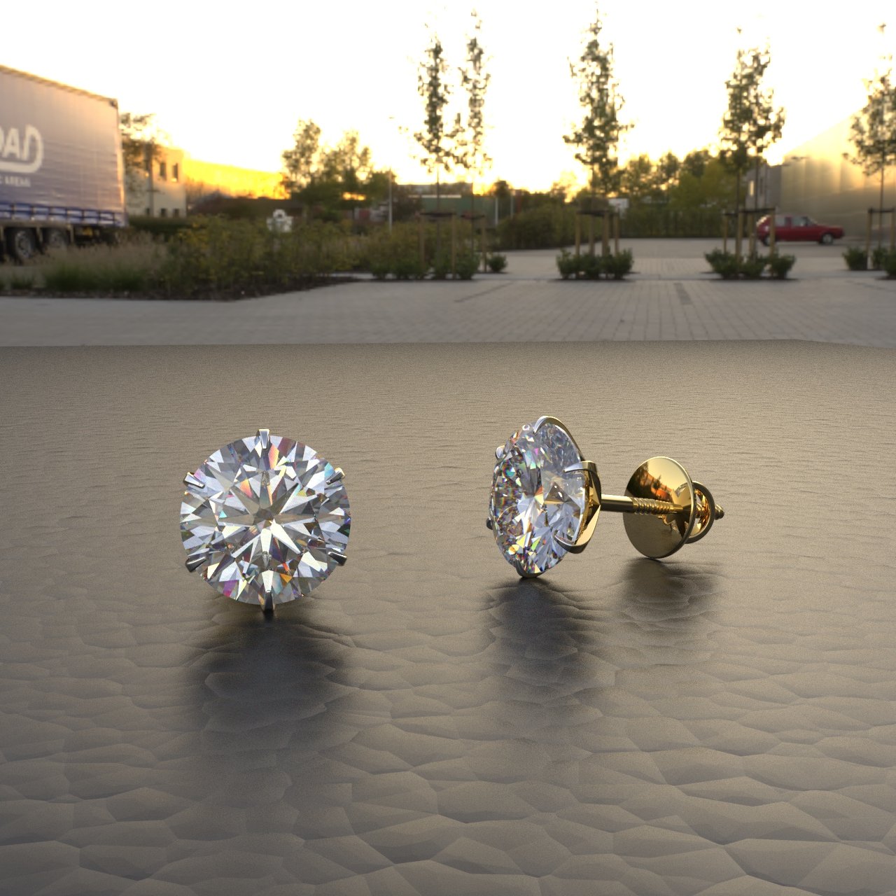 Avarta Jewellery Gold 2 Carat Each Moissanite Solitaire Stud Earrings