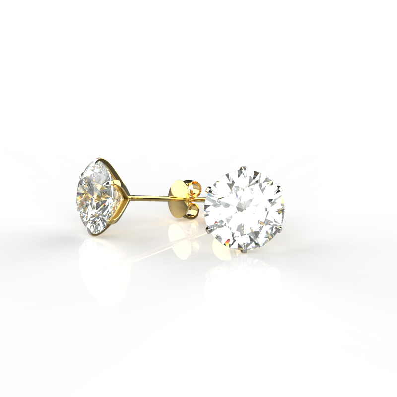 Avarta Sterling Silver 6 Prong 2 Carat Each American Diamond Studs With Gold Polish For Girls &amp; Women