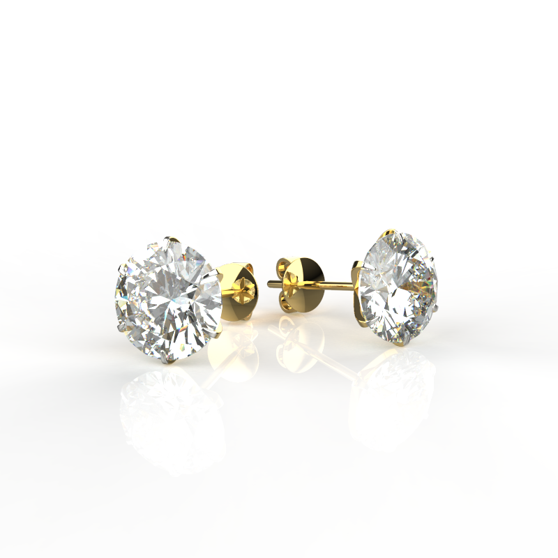Avarta Sterling Silver 6 Prong 2 Carat Each American Diamond Studs With Gold Polish For Girls &amp; Women