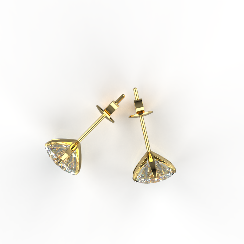 Avarta Sterling Silver 6 Prong 2 Carat Each American Diamond Studs With Gold Polish For Girls &amp; Women