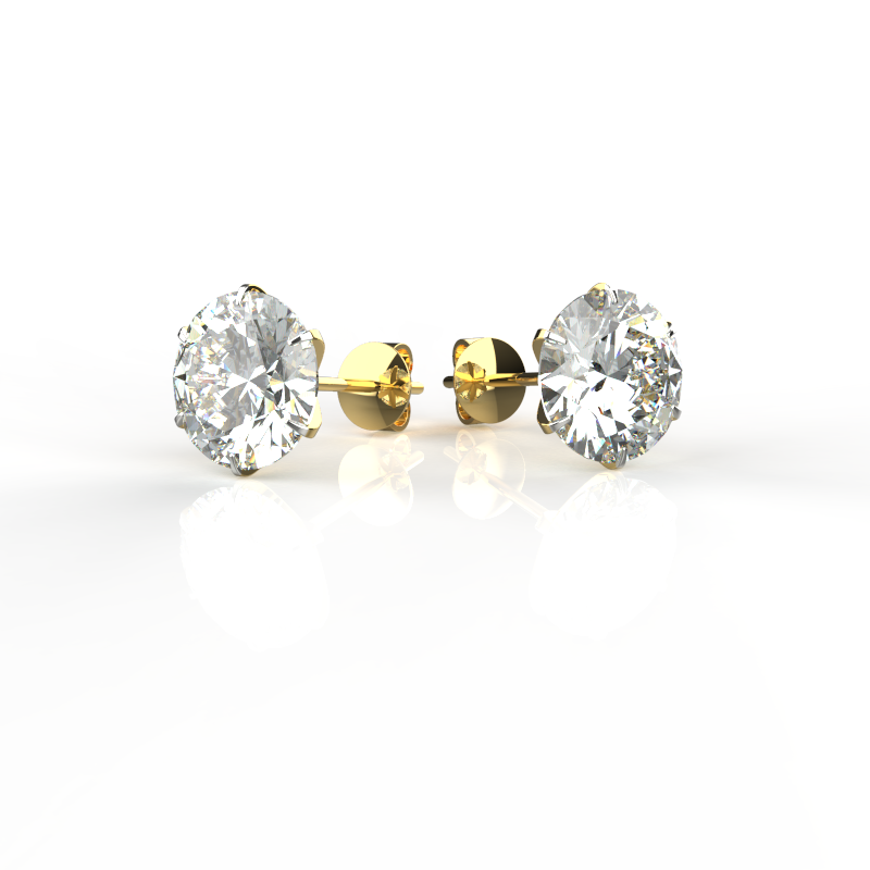 Avarta Sterling Silver 6 Prong 2 Carat Each American Diamond Studs With Gold Polish For Girls &amp; Women