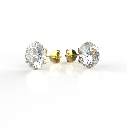 Avarta Sterling Silver 6 Prong 2 Carat Each American Diamond Studs With Gold Polish For Girls &amp; Women