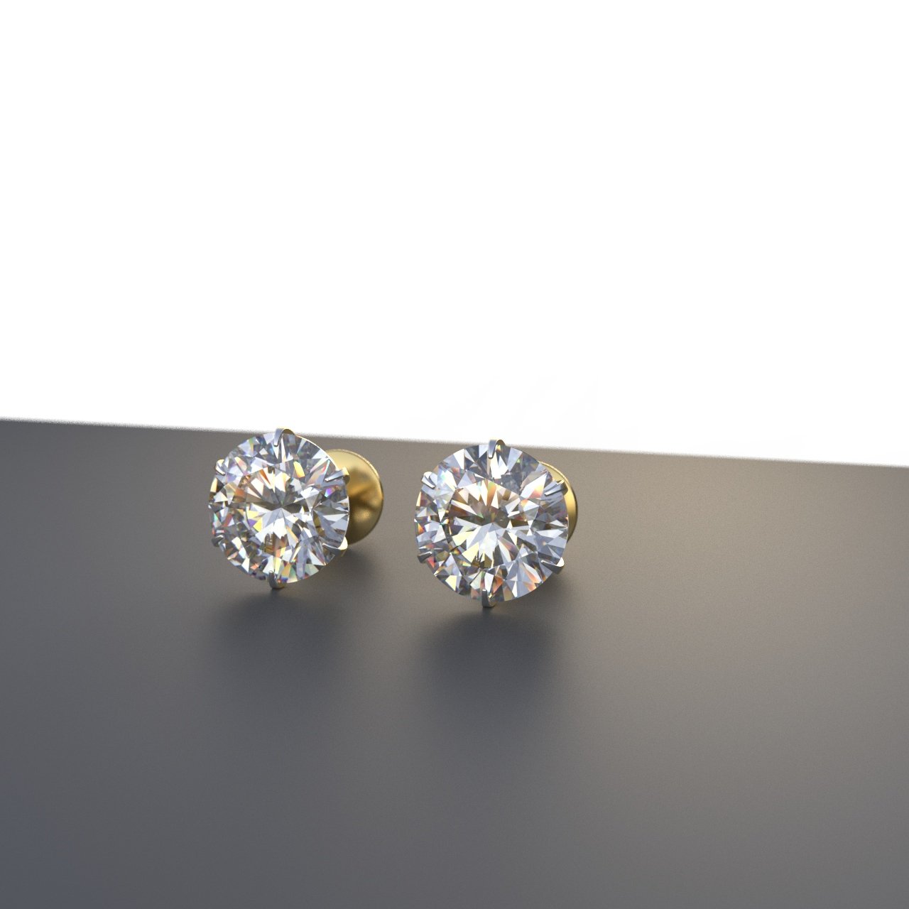 Avarta Jewellery 18k Gold 2 Carat Each Moissanite Solitaire Stud Earrings
