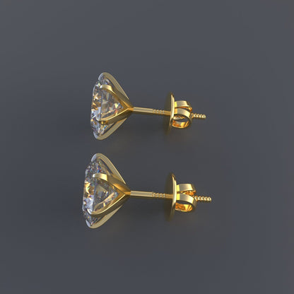 Avarta Jewellery 18k Gold 2 Carat Each Moissanite Solitaire Stud Earrings