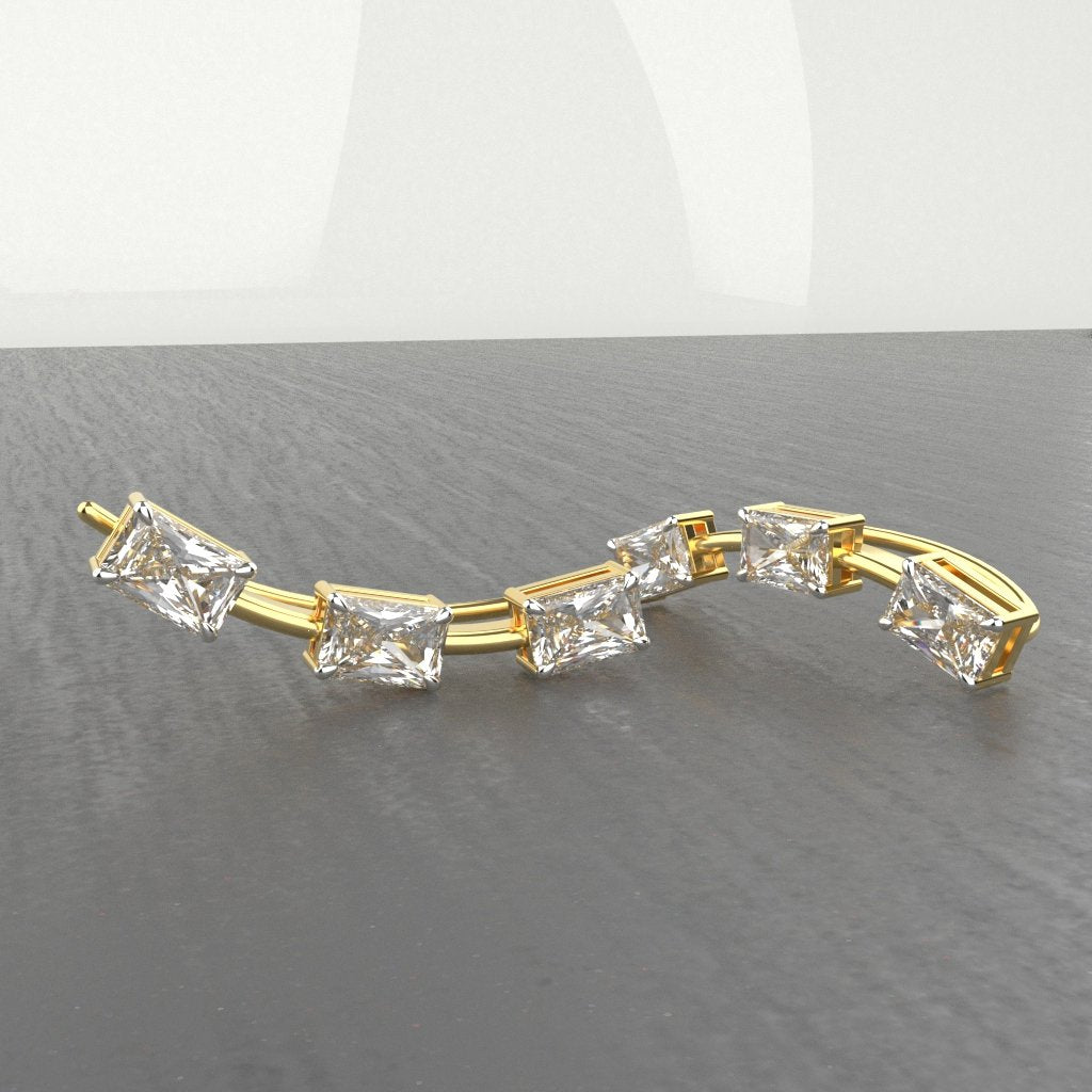Avarta Jewellery Sterling Silver Cuff Earrings With Baguette Stones