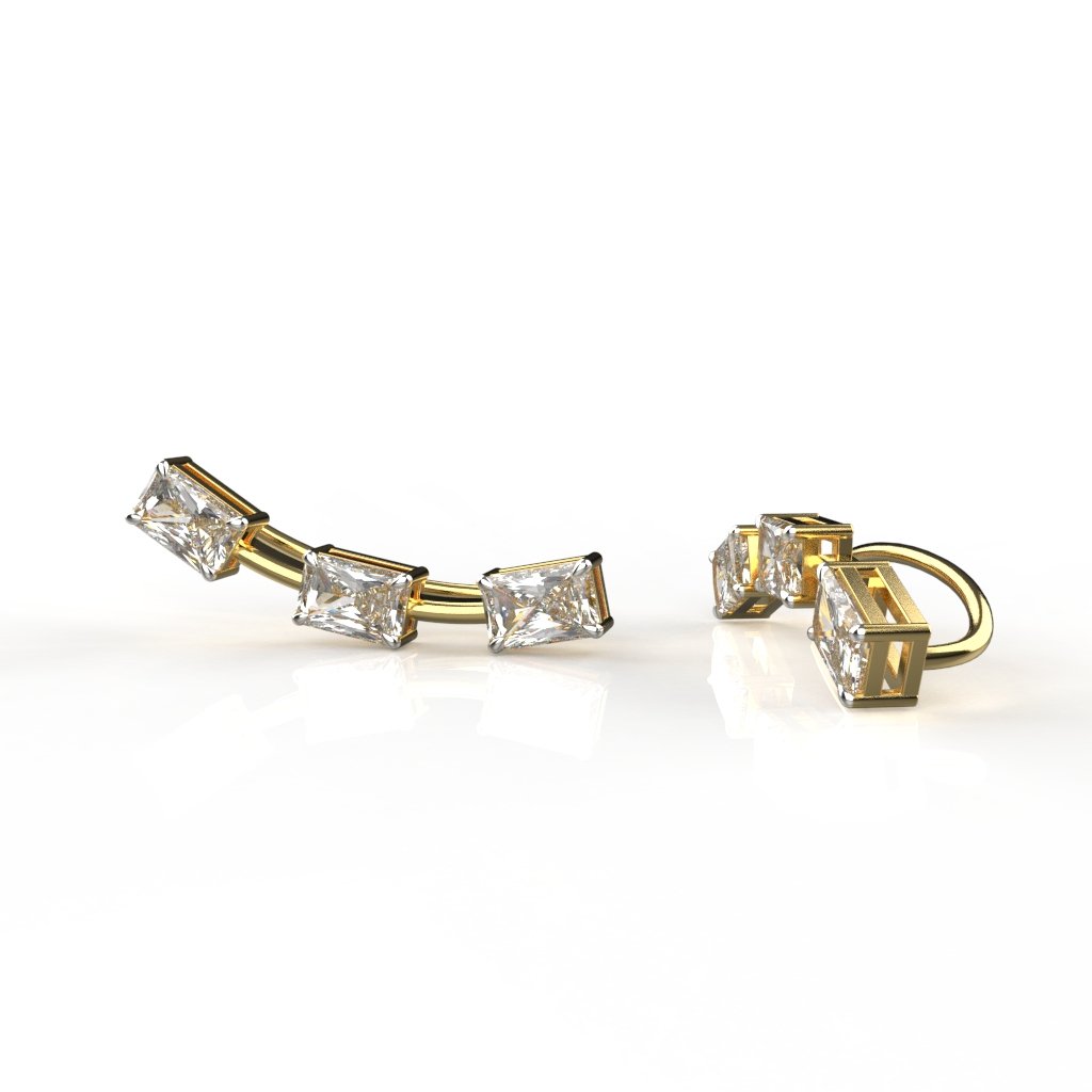 Avarta Jewellery Sterling Silver Cuff Earrings With Baguette Stones