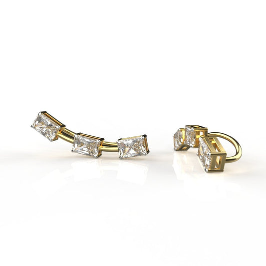 Avarta Jewellery Sterling Silver Cuff Earrings With Baguette Stones