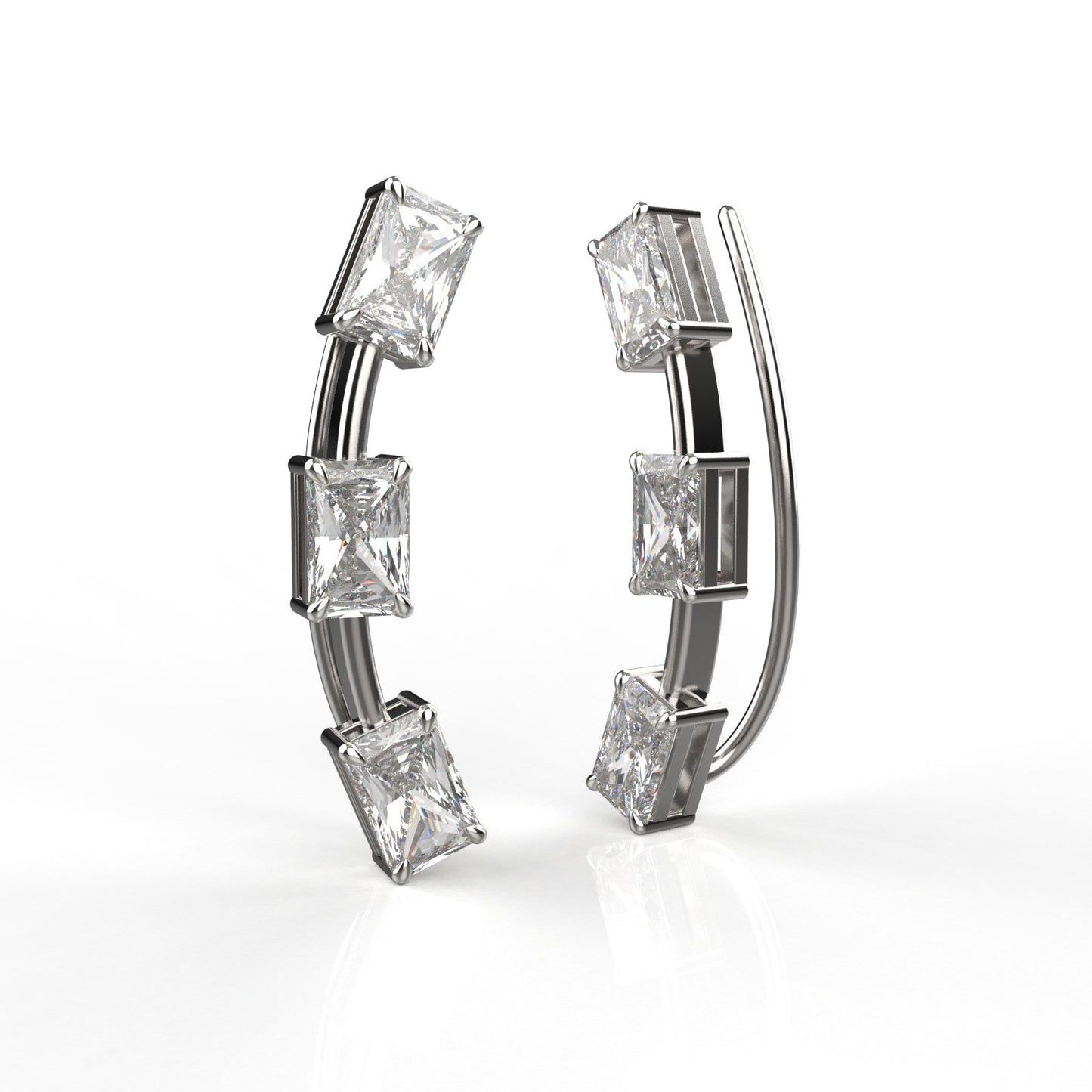 Avarta Jewellery Sterling Silver Cuff Earrings With Emerald Cut Stone