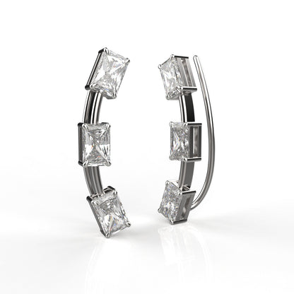 Avarta Jewellery Sterling Silver Cuff Earrings With Emerald Cut Stone