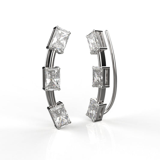 Avarta Jewellery Sterling Silver Cuff Earrings With Emerald Cut Stone