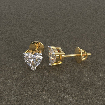 Avarta Jewellery 92.5 Sterling Silver 2 Carat Each Heart Solitaire Stud Earrings With Gold Polish For Girls &amp; Women