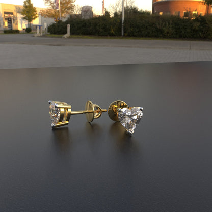 Avarta Jewellery 92.5 Sterling Silver 0.75 Carat Each Heart Solitaire Stud Earrings With Gold Polish For Girls &amp; Women