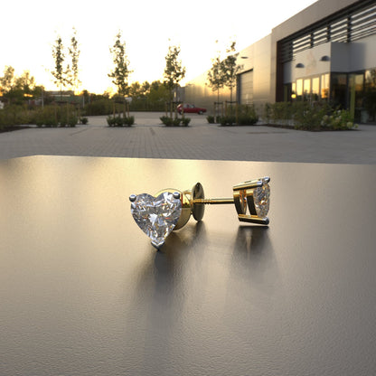 Avarta Jewellery 92.5 Sterling Silver 0.75 Carat Each Heart Solitaire Stud Earrings With Gold Polish For Girls &amp; Women