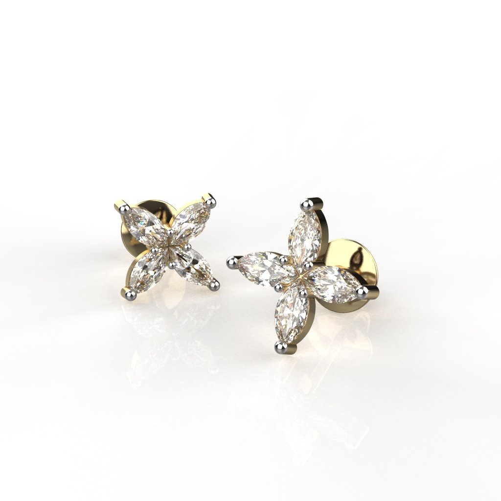 Avarta Jewellery Sterling Silver Marquise Flower Stud Earrings With Gold Polish for Girls &amp; Women