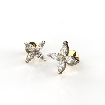 Avarta Jewellery Sterling Silver Marquise Flower Stud Earrings With Gold Polish for Girls &amp; Women