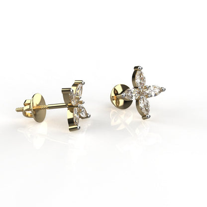 Avarta Jewellery Sterling Silver Marquise Flower Stud Earrings With Gold Polish for Girls &amp; Women
