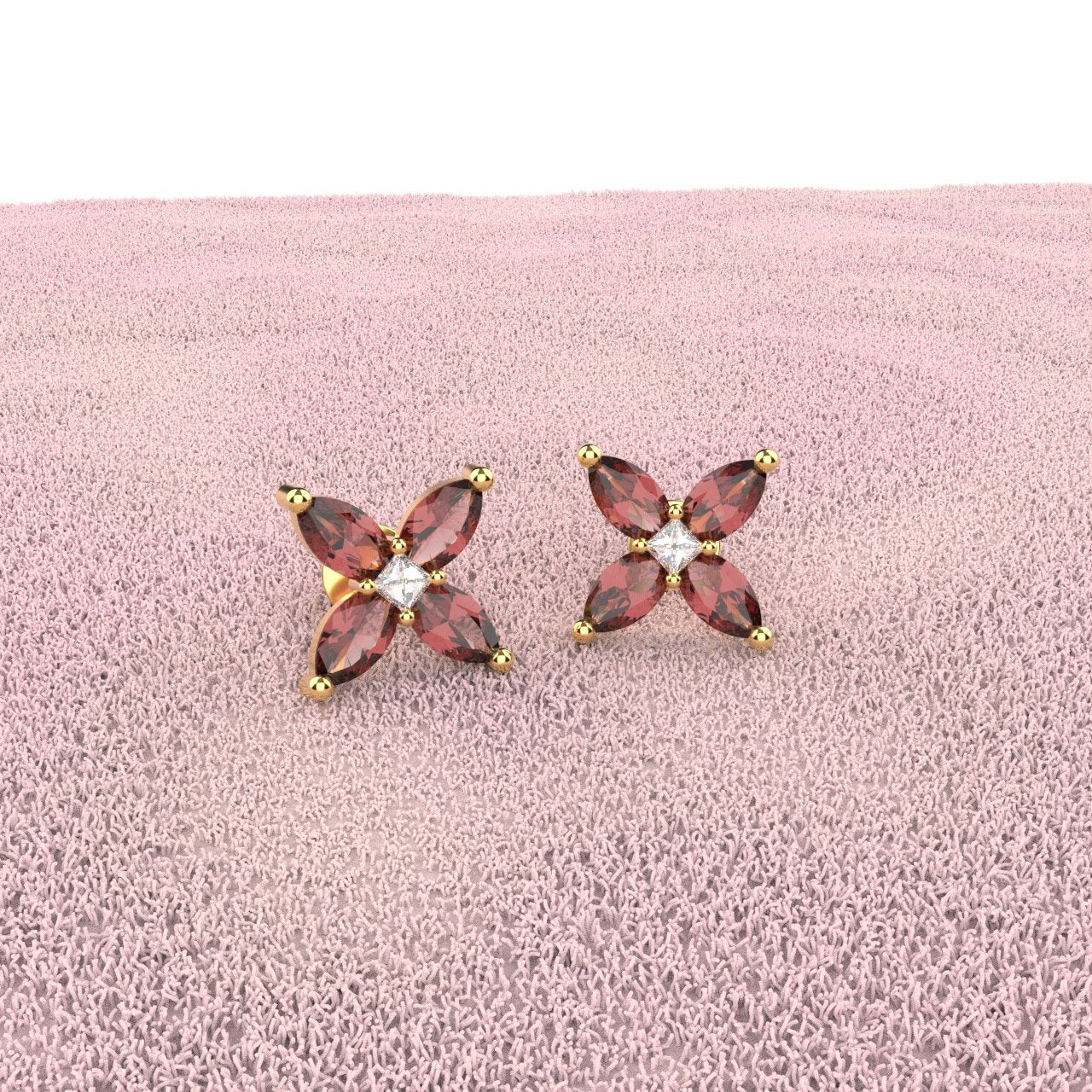 18k Gold Ruby Moissanite Stud Earrings