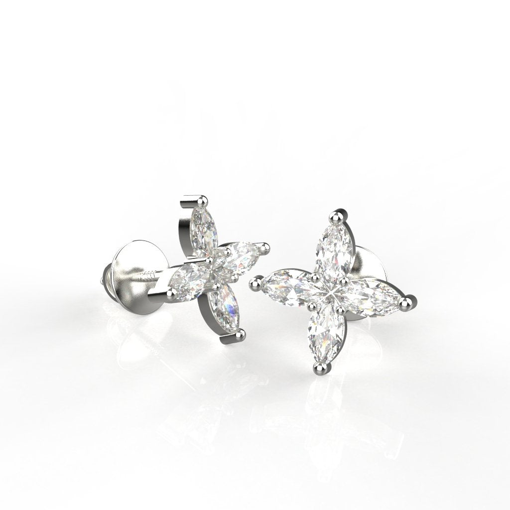 Avarta Jewellery Sterling Silver Marquise Flower Stud Earrings With White Gold Polish for Girls &amp; Women
