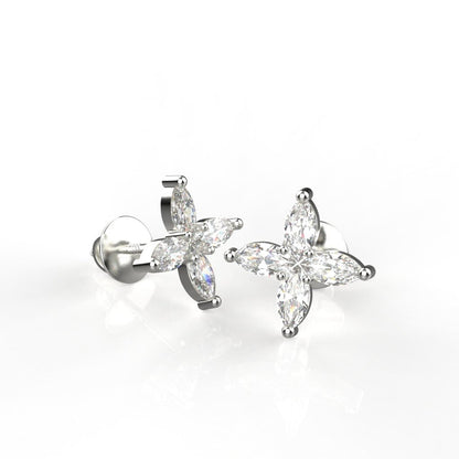 Avarta Jewellery Sterling Silver Marquise Flower Stud Earrings With White Gold Polish for Girls &amp; Women