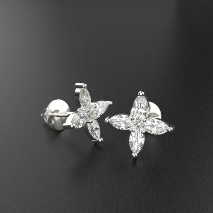 Avarta Jewellery Sterling Silver Marquise Flower Stud Earrings With White Gold Polish for Girls &amp; Women