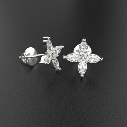Avarta Jewellery Sterling Silver Marquise Flower Stud Earrings With White Gold Polish for Girls &amp; Women