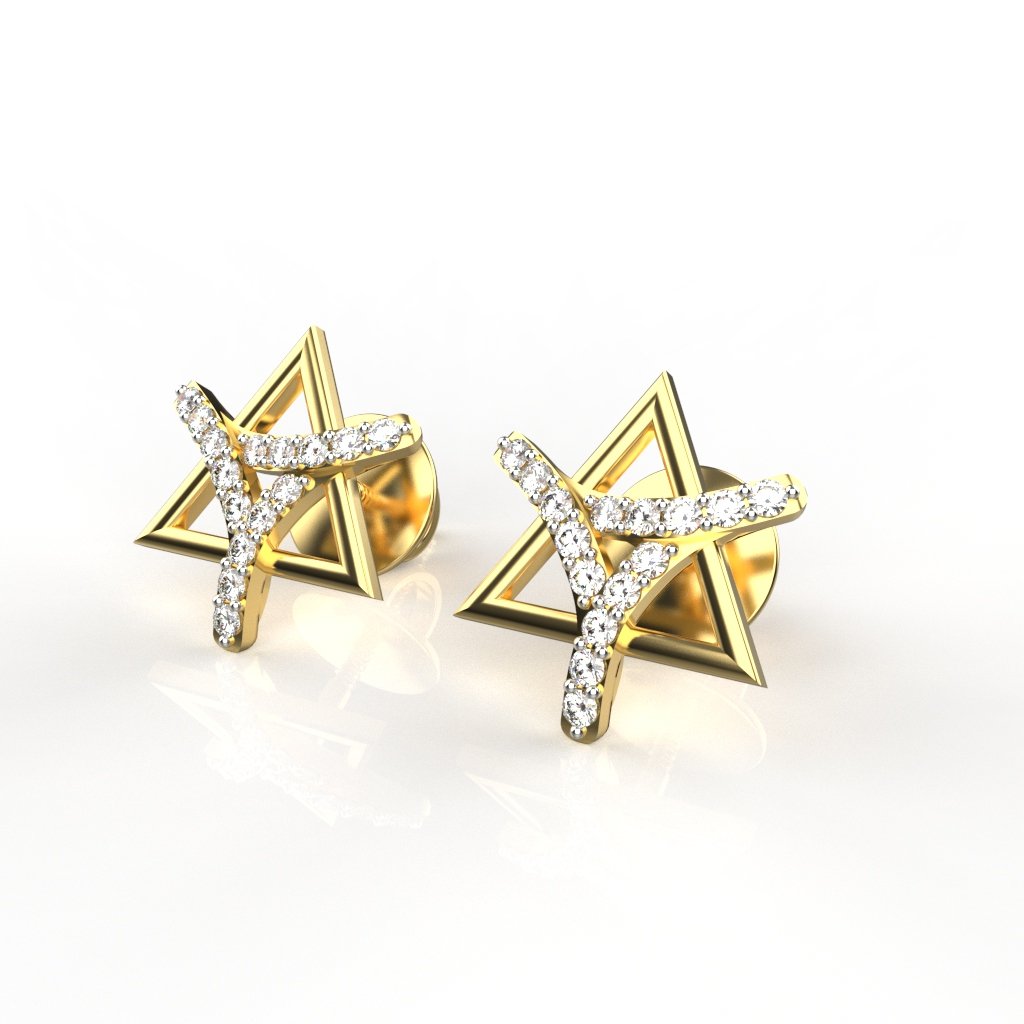 Avarta Jewellery 18K Gold &amp; Certified Diamond Trinity Studs Earrings