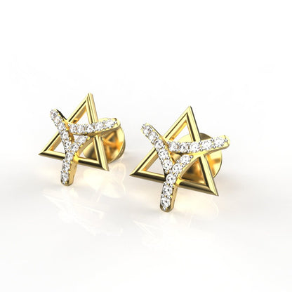 Avarta Jewellery 18K Gold &amp; Certified Diamond Trinity Studs Earrings