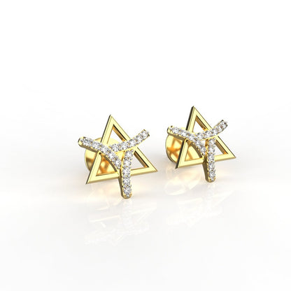 Avarta Jewellery 18K Gold &amp; Certified Diamond Trinity Studs Earrings