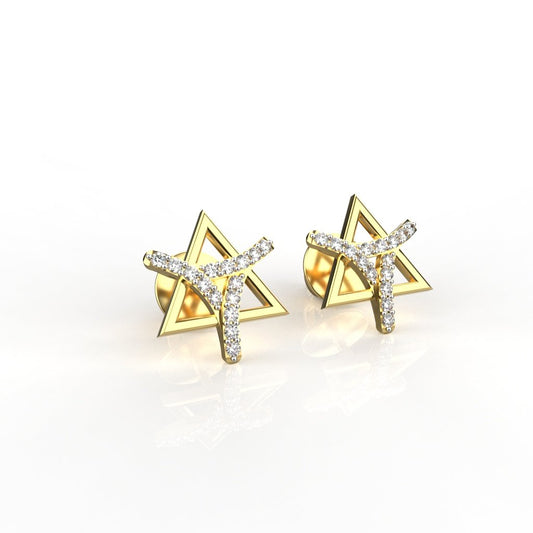 Avarta Jewellery 18K Gold &amp; Certified Diamond Trinity Studs Earrings