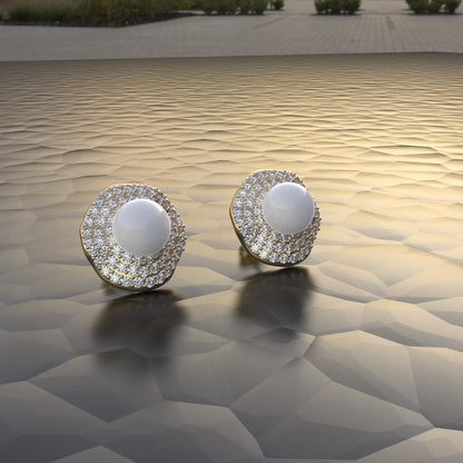 Avarta Sterling Silver Pearl &amp; Diamond Stud Earrings