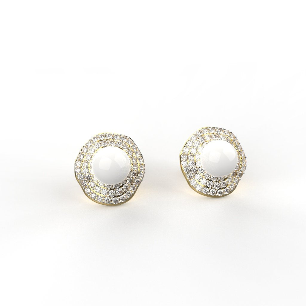 Avarta Sterling Silver Pearl &amp; Diamond Stud Earrings