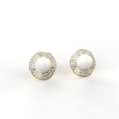 Avarta Sterling Silver Pearl &amp; Diamond Stud Earrings