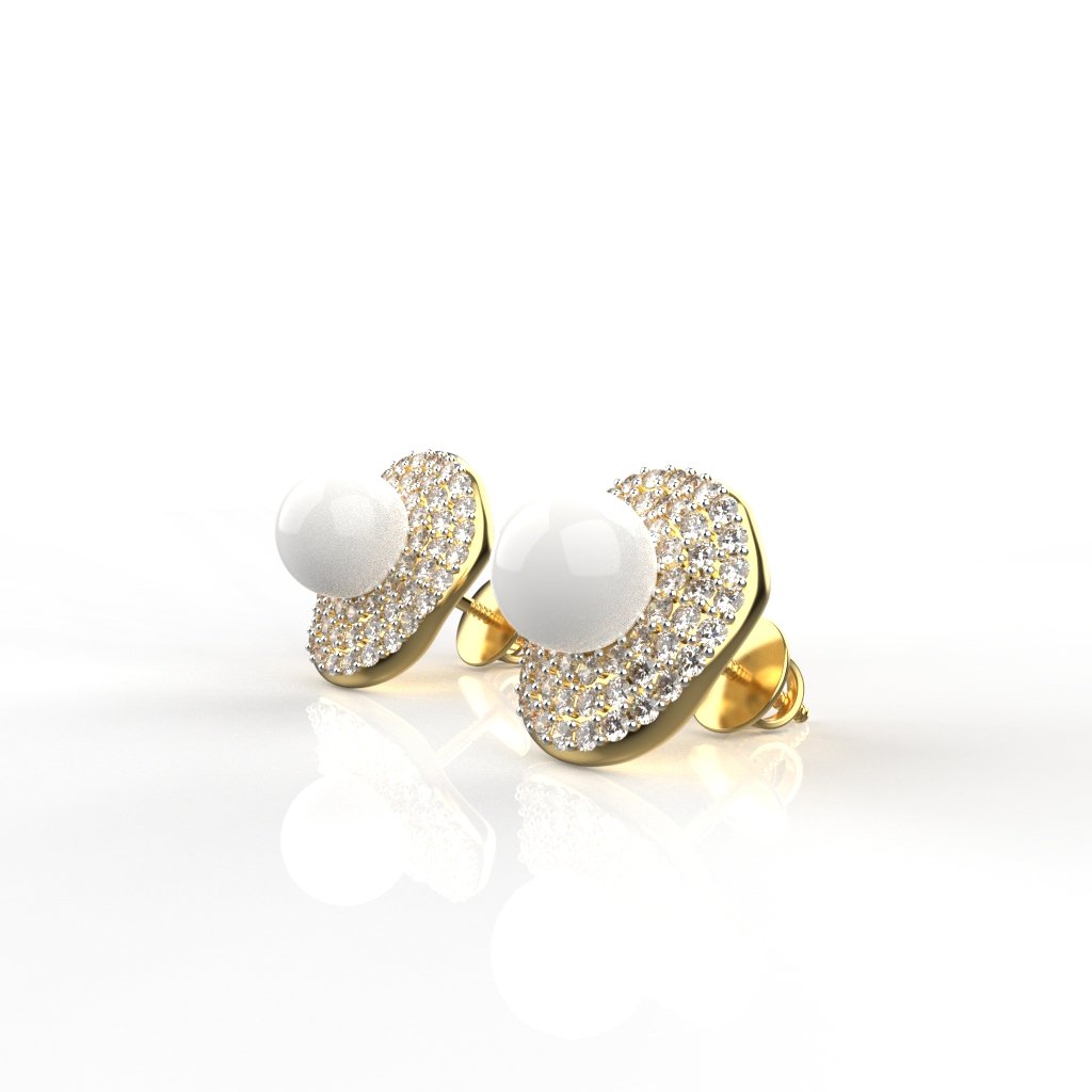 Avarta Sterling Silver Pearl &amp; Diamond Stud Earrings