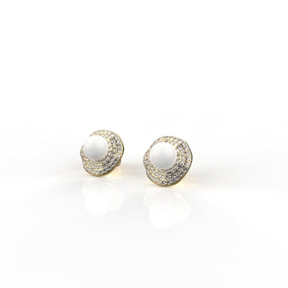 Avarta Sterling Silver Pearl &amp; Diamond Stud Earrings