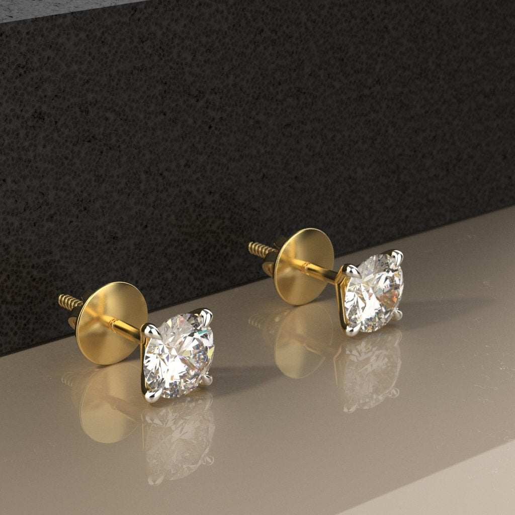 Avarta 18k Gold 50 Cents Each Moissanite Solitaire Unisex Stud Earrings