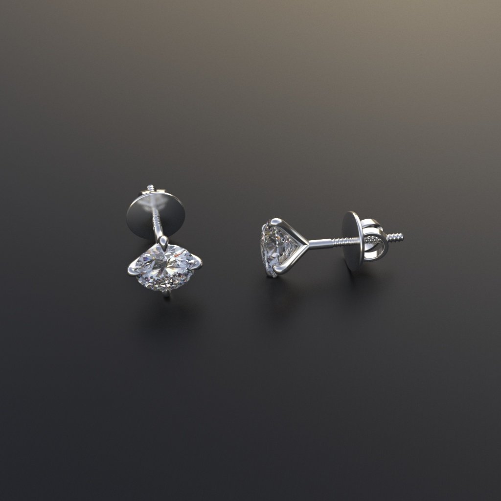 Avarta 18k White Gold 50 Cents Each Moissanite Solitaire Unisex Stud Earrings