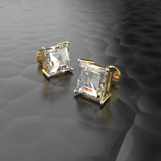 Avarta Jewellery 18k Gold 4 Carat Each Moissanite Princess Cut Stud Earrings