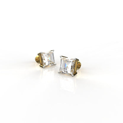 Avarta Jewellery 18k Gold 4 Carat Each Moissanite Princess Cut Stud Earrings