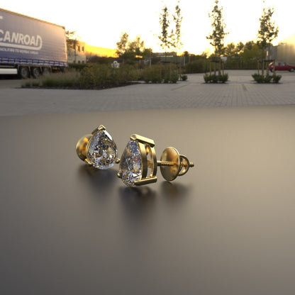 Avarta 18k Gold 1.25 Carat Each Pear Moissanite Solitaire Stud Earrings