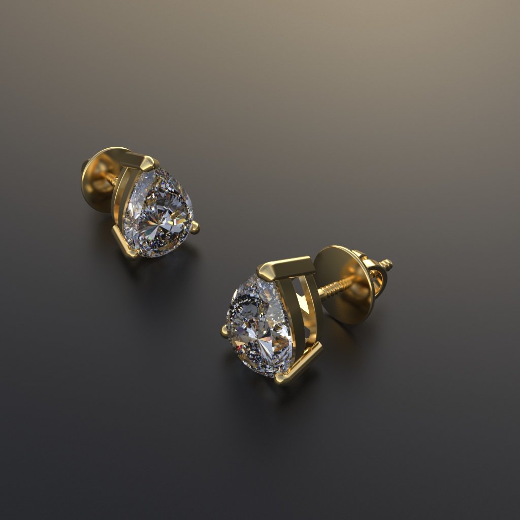 Avarta 18k Gold 1.25 Carat Each Pear Moissanite Solitaire Stud Earrings