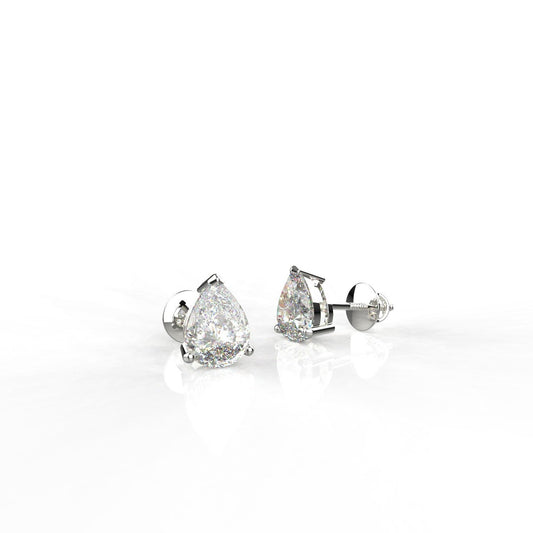 Avarta Sterling Silver 1.25 Carat Each Pear Solitaire Stud Earrings With White Gold Polish