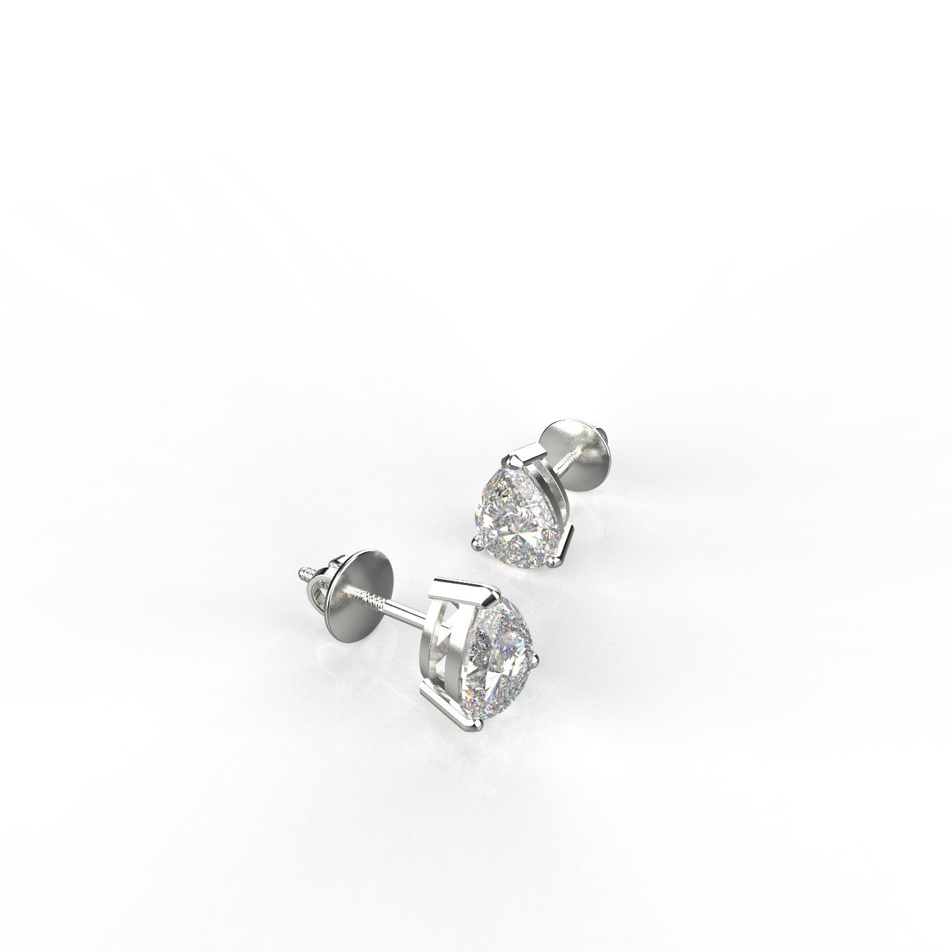 Avarta Sterling Silver 1.25 Carat Each Pear Solitaire Stud Earrings With White Gold Polish