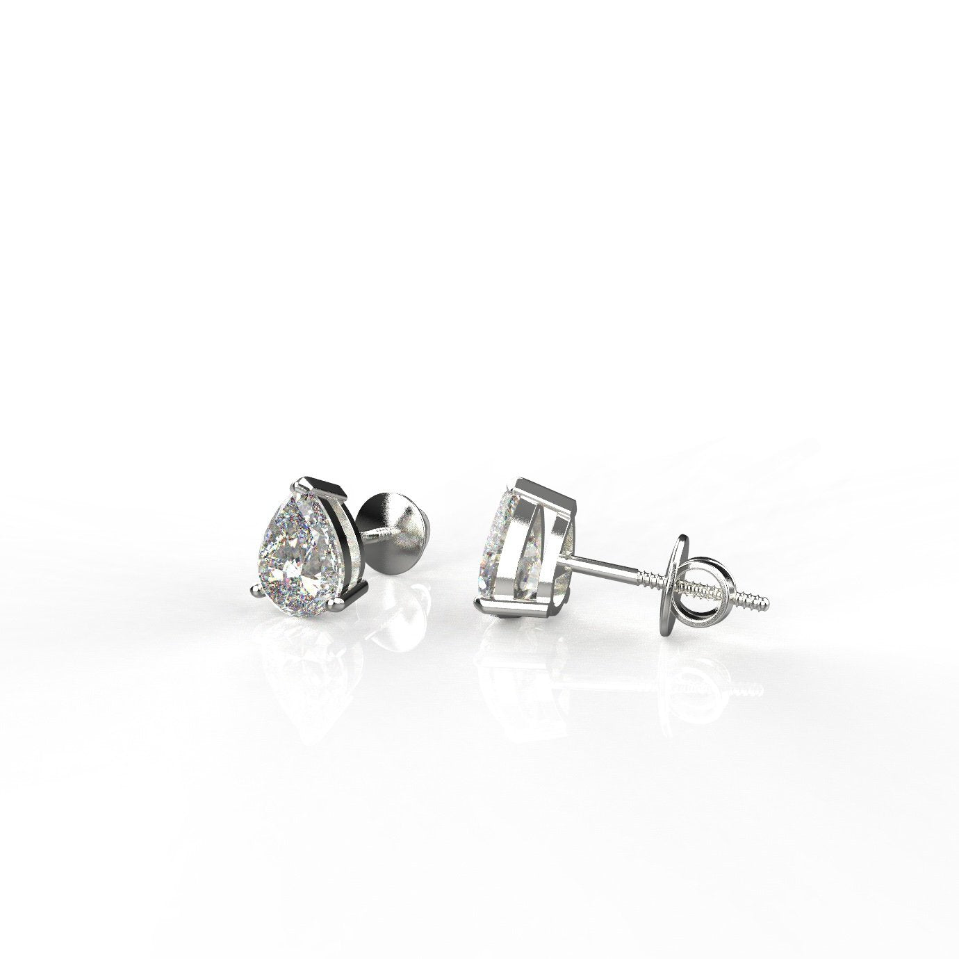 Avarta Sterling Silver 1.25 Carat Each Pear Solitaire Stud Earrings With White Gold Polish